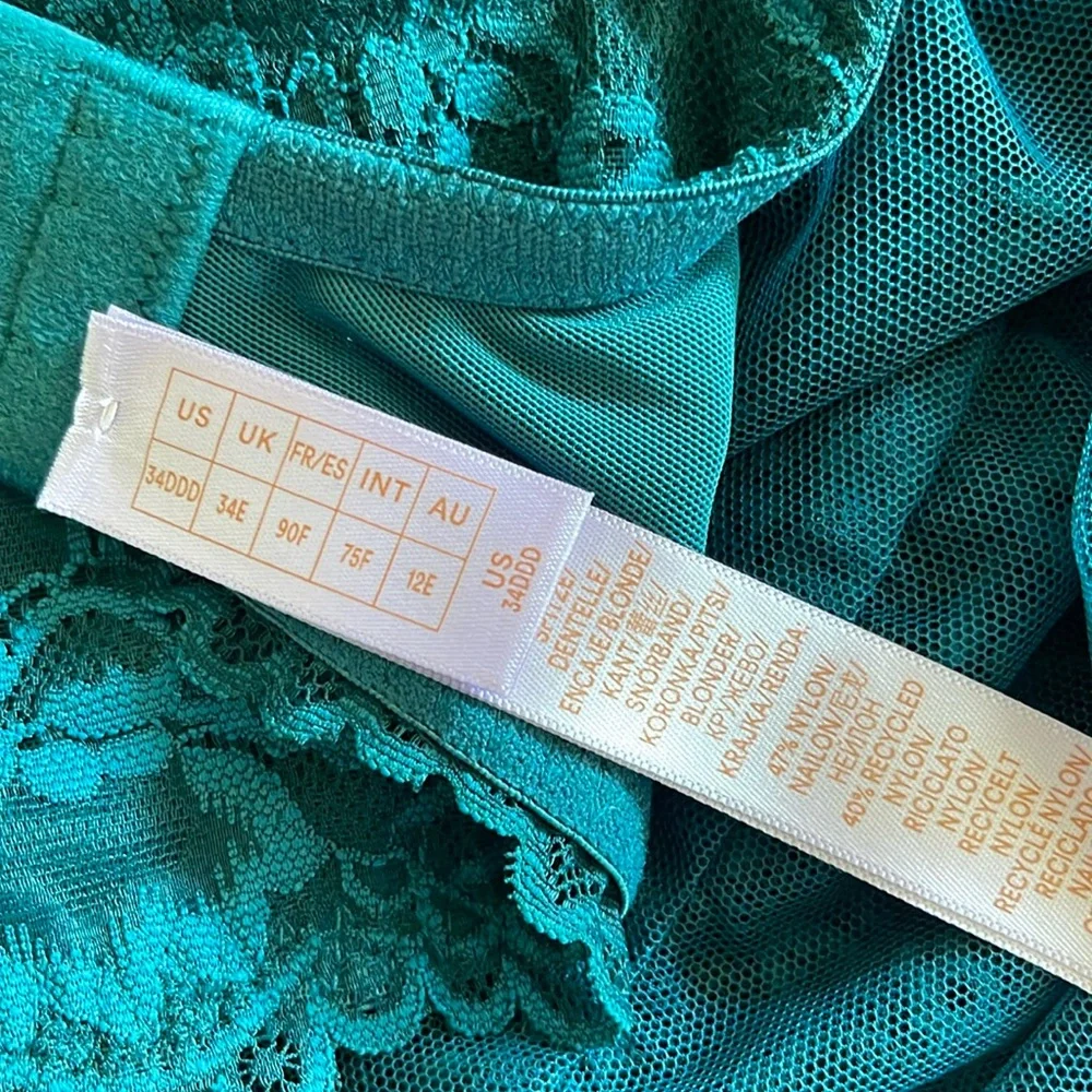 Savage X Fenty Forest Green Sheer Floral Lace Unlined Underwire Plus Size Bra
